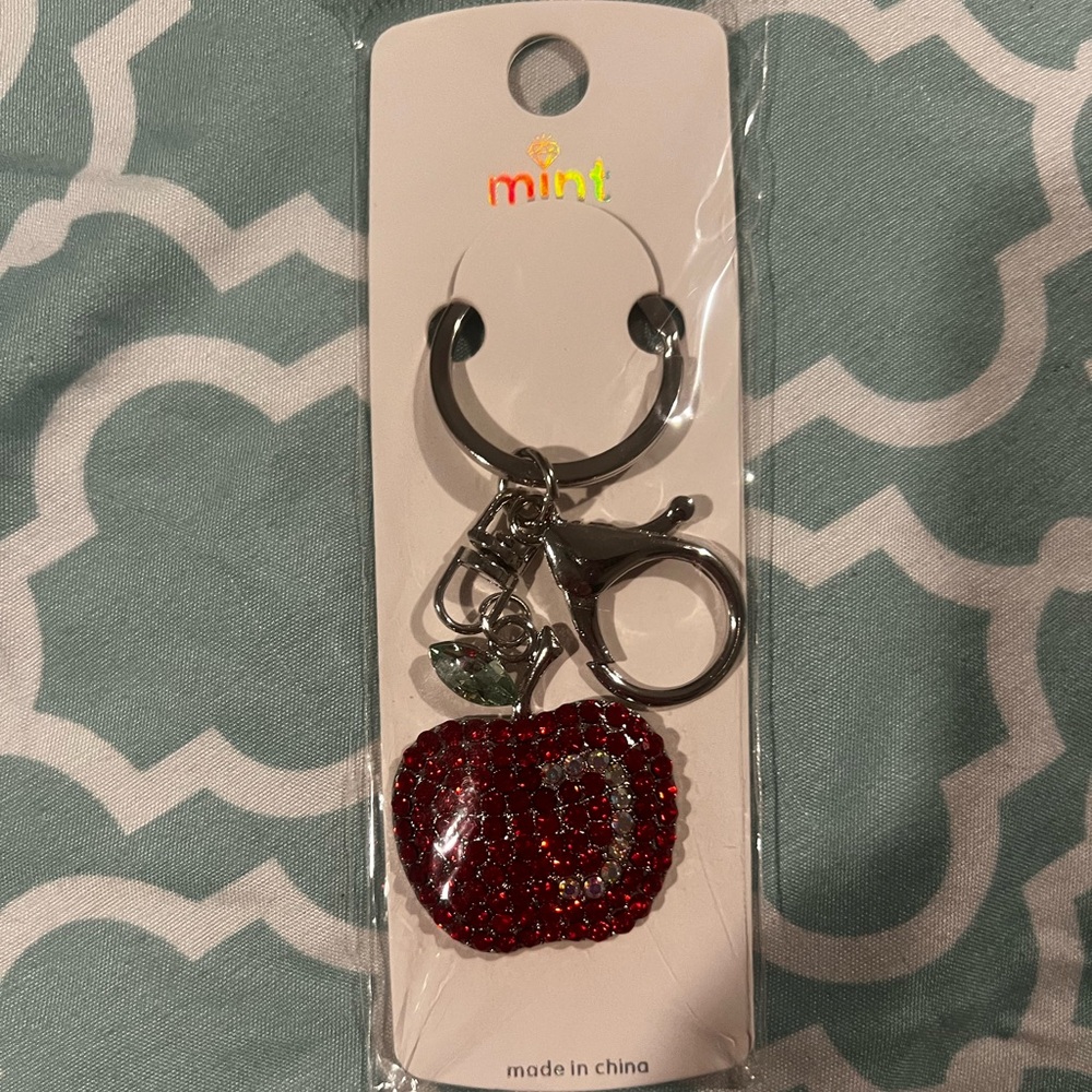 mint sparkly Red Apple Keychain